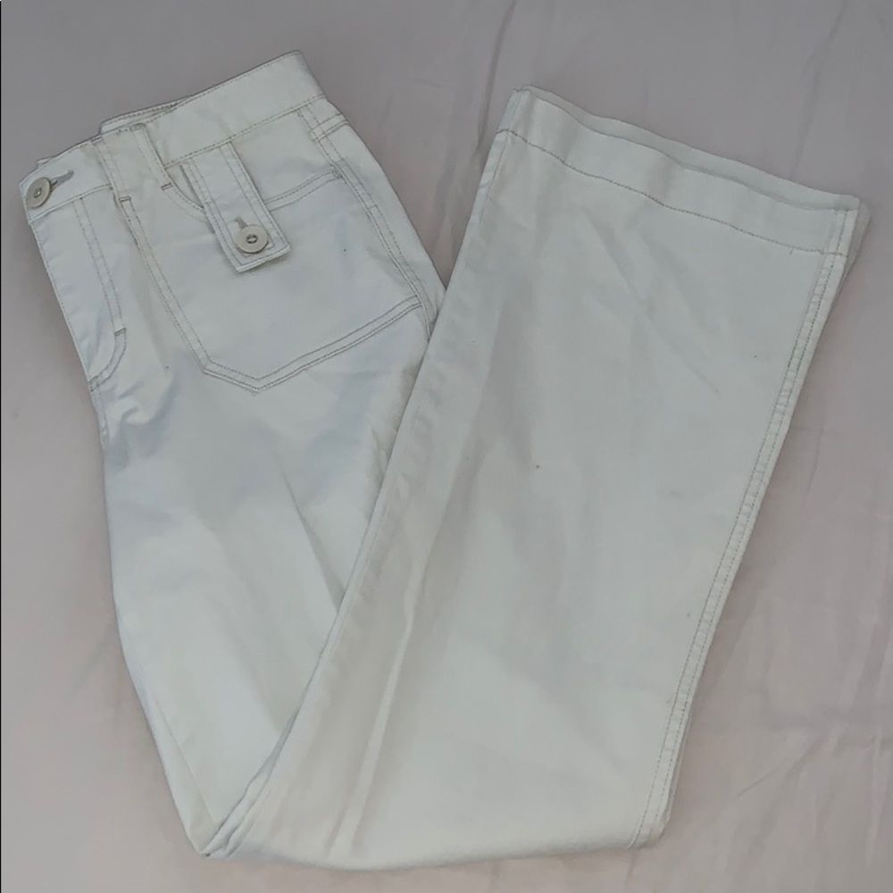 White flare pants